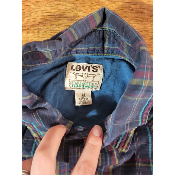 Levi's Authentic Jeans Wear Pearl Snap M Long Sleeve Shirt Navy Blue - Picture 4 of 5